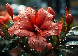 Mokry kwiat różanecznika