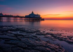 Molo, Eastbourne Pier, Morze, Zachód słońca, Eastbourne, Anglia