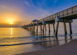 Morze, Molo, Juno Beach Pier, Wschód słońca, Juno Beach, Floryda, Stany Zjednoczone