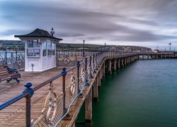 Morze, Kanał La Manche, Molo, Chmury, Miejscowość Swanage, Hrabstwo Dorset, Anglia