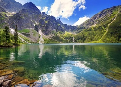 Polska, Góry Tatry, Jezioro Morskie Oko, Lato, Drzewa