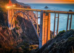 Morze, Most, Bixby Creek Bridge, Wybrzeże, Region Big Sur, Skały, Światła, Kalifornia, Stany Zjednoczone