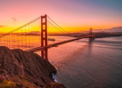 Stany Zjednoczone, Stan Kalifornia, Most Golden Gate Bridge, Cieśnina Golden Gate, Zachód słońca