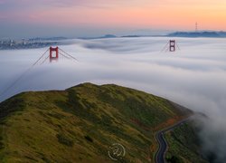 Stany Zjednoczone, San Francisco, Most, Golden Gate Bridge, Mgła, Góra, Droga