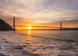 Most, Golden Gate Bridge, Cieśnina Golden Gate, Wschód słońca, San Francisco, Kalifornia, Stany Zjednoczone