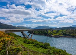 Jezioro, Loch Chairn Bhain, Most, Kylesku Bridge, Szkocja