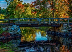 Most nad rzeką otoczony jesiennymi drzewami