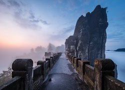 Poranek, Most, Skały, Formacja Bastei, Mgła, Park Narodowy Saskiej Szwajcarii, Niemcy