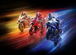 Gra, MotoGP, Motocykle, Honda, Ducati, Yamaha, Motocykliści, Ruch, Szybkość