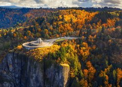 Jesień, Muzeum Vista House, Lasy, Skały, Crown Point, Stan Oregon, Stany Zjednoczone