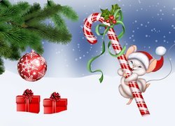 Boże Narodzenie, Lizak, Myszka, Bombka, Prezenty, 2D