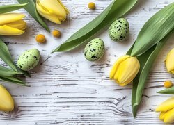 Pisanki, , Żółte, Tulipany, Drewno