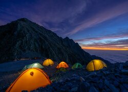 Namioty, Kamping, Poranek, Gór, Alpy Japońskie, Japonia