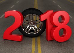 Nowy Rok, 2018, Czerwone, Cyfry, Koło, Droga