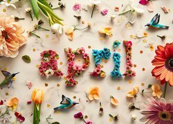 Kwiaty, Wiosenne, Kompozycja, Napis, April