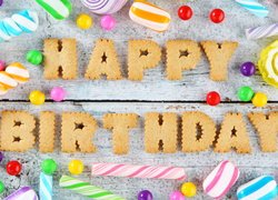 Cukierki, Lizaki, Ciasteczka, Urodziny, Napis, Happy Birthday
