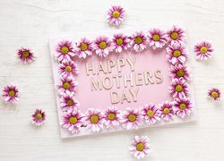 Napis Happy Mothers Day na ramce otoczonej kwiatami