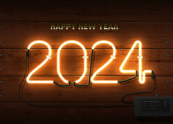 Napis Happy New Year i podświetlona data 2024