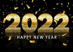 Nowy Rok, Data, 2022, Napis, Happy New Year, Czarne tło