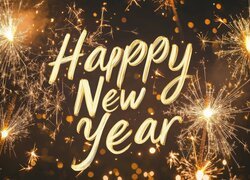 Sylwester, Zimne ognie, Napis, Happy New Year, Grafika