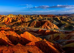 Chiny, Narodowy Park Geologiczny Zhangye Danxia, Skały, Piaskowce, Droga, Niebo, Motolotnia