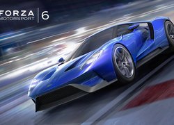 Gry, PC, XBOX, PS4, Forza Motorsport 6, Samochód, Sportowy, Ford GT, Niebieski, Ruch, Wyścig, Plakat