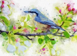 Niebieski ptak na gałązce