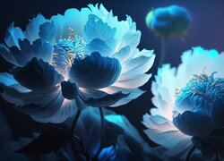 Niebieskie kwiaty i pąk w grafice