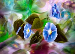 Niebieskie kwiaty na kolorowym tle
