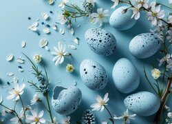 Niebieskie, Pisanki, Białe, Kwiaty, Stłuczona, Pisanka