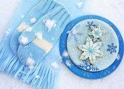 Ciasteczka, Niebieskie, Rękawiczki, Szalik, Talerz