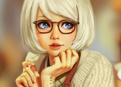 Dziewczyna, Niebieskooka, Okulary, Manga Anime