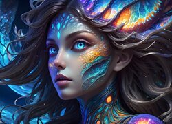 Dziewczyna, Niebieskie, Oczy, Kolorowe, Włosy, Fantasy