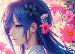 Dziewczyna, Kwiaty, Włosy, Manga, Anime