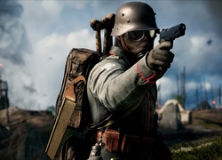 Niemiecki żołnierz w masce przeciwgazowej w grze Battlefield 1