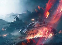 Gra, Battlefield 5, Atak, Niemieckie, Czołgi, Walka, Natarcie