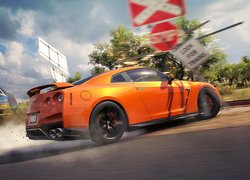 Gra, Forza Horizon 3, Samochód, Nissan GT-R, Pomarańczowy, Ulica, Lokomotywa, Tory, Przejazd