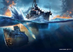Niszczyciel tropiący łódź podwodną z gry World of Warships