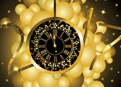 Noworoczna grafika 2017 z zegarem i balonikami