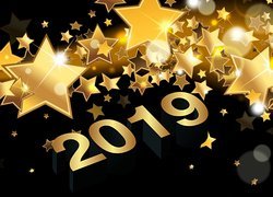 Nowy Rok, 2019, Złote, Gwiazdy, Grafika