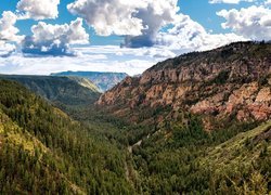 Wąwóz, Kanion Oak Creek Canyon, Park Stanowy Slide Rock, Kanion, Góry, Skały, Lasy, Stan Arizona, Stany Zjednoczone