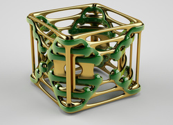 Obiekt złoto-zielony w grafice 3D