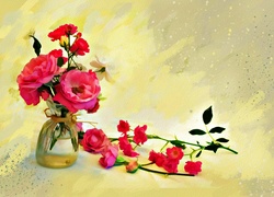 Obraz z róż w wazoniku i obok
