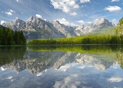 Góry, Jezioro Almsee, Drzewa, Odbicie, Austria