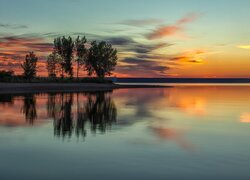 Odbicie nieba i drzew w jeziorze Chatfield Lake