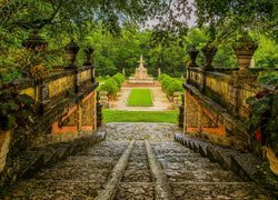 Park, Ogród, Schody, Murek, Vizcaya Museum and Gardens, Miami, Stan Floryda, Stany Zjednoczone