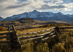 Jesień, Łąka, Ogrodzenie, Las, Góry, San Juan Mountains, Kolorado, Stany Zjednoczone