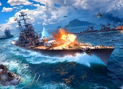 Okręty w ogniu z gry World of Warships 