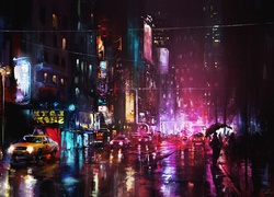 Olejny obraz z nocnym motywem miasta