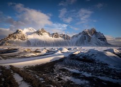 Islandia, Śnieg, Zima, Góra Vestrahorn